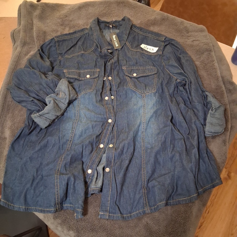 New Look Denim Western Shirt Womens Blue 3X Plus Long Sleeve Snap Front VTG NWT